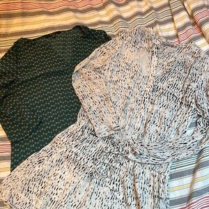 Two medium tunic length silky shirts/dresses